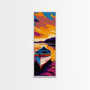 Serene Boat, Sunset Lake, Nautical Art, Tranquil Waters, Canvas Print, Coastal Wall Art, Bedroom Art, Lakehouse Decor, Boho Artwork