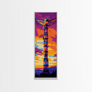 Totem Pole, Sunset Wall Art, Native American Art, Vibrant Home Decor, Tribal Artwork, Living Room Wall Art, Framed Canvas Print