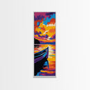 Canoe on Water, Serene Lake Art, Sunset Reflection Painting, Nature Lover Gift, Cabin Wall Decor, Tranquil Home Art, Framed Canvas Print