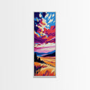 Rolling Hills, Vibrant Wheat Field, Sunset Skies, Nature Art, Framed Canvas Print, Dining Room Decor, Cozy Farmhouse Aesthetic