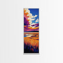 Scenic Prairie, Colorful Landscape, Sunset Reflection, Warm Nature Art, Framed Canvas Print, Office Decor, Cozy Autumn Aesthetic