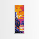 Cliffside House, Vibrant Mountain Art, Dreamy Sunset View, Framed Canvas Print, Unique Home Decor, Bold Landscape, Rustic Aesthetic