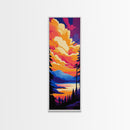 Mountain Glow, Vibrant Landscape Art, Nature Inspired Home Decor, Sunset Reflection Painting, Framed Canvas Print, Cozy Autumn Colors