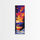 Mountain View, Winter Landscape, Snowy Forest, Sunset Glow, Nature Scene, Rustic Decor, Cozy Cabin, Living Room, Canvas Print
