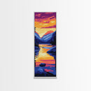 Lake Reflection, Sunset Glow, Mountain Scene, Peaceful Nature, Rustic Decor, Serene View, Living Room, Framed Canvas Print