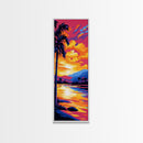 Palm Sunset, Tropical Art, Beach Scene, Vibrant Colors, Coastal Decor, Relaxing Atmosphere, Living Room, Framed Canvas Print