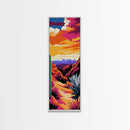 Desert Path, Cactus Art, Vibrant Landscape, Warm Colors, Boho Decor, Rustic Wall Art, Living Room, Framed Canvas Print