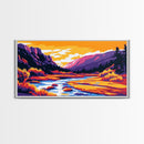 Flowing Mountain Stream, Canvas Print, Vibrant Nature Art, Tranquil Landscape, Rustic Home Decor, Boho Aesthetic, Office Wall Art