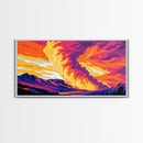 Mountain Fire Sky, Framed Canvas Print, Dramatic Sunset Art, Vibrant Landscape Painting, Colorful Nature Scene, Office Wall Decor