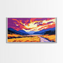 Golden Path Mountains, Canvas Print, Tranquil Landscape Art, Vibrant Sunset Painting, Boho Aesthetic, Cabin Wall Decor, Bedroom Art