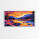 Mountain River Glow, Canvas Print, Tranquil Landscape Art, Vibrant Nature Scene, Rustic Wall Decor, Living Room Art, Cabin Aesthetic