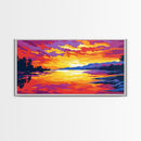Lake Sunset Reflection, Framed Canvas Print, Serene Water Art, Vibrant Landscape Painting, Peaceful Nature Scene, Living Room Wall Decor