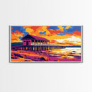 Seaside Pier, Ocean Sunset, Framed Canvas Print, Coastal Wall Art, Relaxing Home Decor, Beach Aesthetic, Nautical Living Room Art