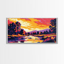 River at Sunset, Autumn Trees, Canvas Print, Fall Wall Art, Rustic Nature Decor, Warm Landscape Painting, Cozy Living Room Art