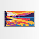 Golden Water, Twilight Reflection, Framed Canvas Print, Serene Lake Scene, Minimalist Home Decor, Tranquil Wall Art, Sunset Glow