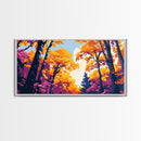 Autumn Forest, Framed Canvas Print, Vibrant Fall Wall Art, Seasonal Nature Painting, Cozy Home Decor, Lodge Artwork, Dining Room Art