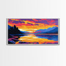 Serene Lake, Sunset Reflection Art, Canvas Print, Nature Wall Decor, Mountain Landscape, Living Room Wall Art, Cabin Aesthetic
