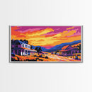 Rural Town, Country Village Scene, Canvas Print, Sunset Over Hills, Rustic Farmhouse Art, Living Room Wall Decor, Country Style