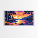 Serene Sunset, Forest Lake, Vibrant Nature, Framed Canvas Print, Cabin Wall Art, Cozy Home Decor, Woodland Landscape, Fall Room Art
