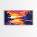 Sunset River, Woodland Scene, Tranquil Nature, Canvas Print, Mountain Home Decor, Vibrant Art, Cozy Cabin Wall Art, Fall Landscape Painting
