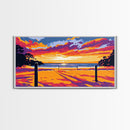 Beach Volleyball, Sunset Beach Scene, Vibrant Coastal Wall Art, Bold Seaside Decor, Framed Canvas Print, Game Room Wall Art