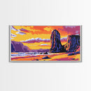 Coastal Sunset, Seaside Cliffs, Ocean Landscape, Beach House Decor, Nautical Wall Art, Warm Tones, Framed Canvas Print