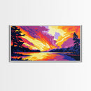 Fiery Sunset, Dramatic Sky, Scenic Nature Art, Landscape Home Decor, Warm Color Palette, Modern Framed Canvas Print