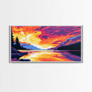 Sunset Lake, Vibrant Landscape, Nature Wall Art, Modern Home Decor, Framed Canvas Print, Living Room Artwork, Mountain Painting