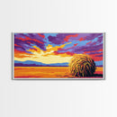 Haystack Field, Golden Sky, Rustic Farmhouse Art, Autumn Country Scene, Framed Canvas Print, Warm Home Decor, Vibrant Wall Artwork