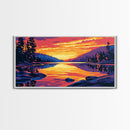 Mountain Lake, Forest Reflection, Tranquil Sunset, Framed Canvas Print, Cabin Wall Art, Wilderness Landscape, Nature Inspired Decor