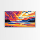 River Valley, Golden Field, Dramatic Clouds, Framed Canvas Print, Autumn Landscape Art, Boho Home Decor, Vibrant Nature Painting