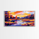 Autumn River, Vibrant Fall Landscape, Warm Color Nature Art, Bold Scenic Print, Framed Canvas Print, Living Room Wall Art