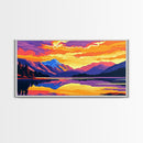 Mountain View, Sunset Sky, Colorful Landscape, Wilderness Art, Framed Canvas Print, Nature Lover Gift, Home Office Wall Art