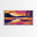 Marshland Sunset, Vibrant Fall Scene, Bold Landscape Print, Warm Color Nature Art, Rustic Cabin Decor, Canvas Print, Office Accent