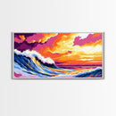 Ocean Wave, Colorful Seascape, Beach Decor, Coastal Wall Art, Sunset Painting, Modern Nautical, Surfing Art, Framed Canvas Print