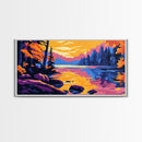 Forest Lake, Autumn Reflection, Serene Landscape, Nature Lover’s Wall Art, Vibrant Sunset, Peaceful Retreat, Framed Canvas Print