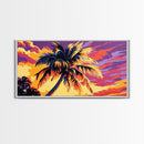 Palm Tree, Tropical Sunset, Island Vibes, Framed Canvas Print, Coastal Wall Art, Beach House Decor, Summer Aesthetic, Vibrant Painting