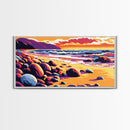 Rocky Shore, Ocean Sunset, Coastal Beauty, Framed Canvas Print, Beach House Wall Art, Nautical Decor, Vibrant Seascape, Ocean Inspired