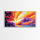Fiery Explosion, Abstract Ocean Art, Surreal Sunset, Framed Canvas Print, Vibrant Wall Decor, Modern Art, Living Room Statement