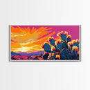 Cactus Sunset, Desert Wall Art, Southwest Decor, Vibrant Landscape, Boho Art, Warm Tones, Living Room, Framed Canvas Print
