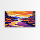 River Valley, Peaceful Scenery, Boho Landscape, Vibrant Sunset, Nature Lover Art, Office or Living Room, Framed Canvas Print