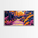 Tropical Path, Jungle Landscape, Exotic Nature, Boho Aesthetic, Sunset Colors, Vibrant Greenery, Bedroom Wall Art, Framed Canvas Print