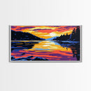 Lake Reflection, Tranquil Water, Vibrant Sunset, Wilderness Escape, Cozy Cabin Vibes, Nature Wall Art, Office Art, Framed Canvas Print
