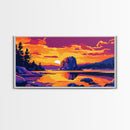 Lakeside Sunset, Golden Reflection, Peaceful Landscape, Vibrant Colors, Nature Lover’s Decor, Cozy Home Art, Framed Canvas Print