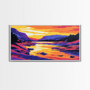 Serene River, Vibrant Sunset, Nature Artwork, Mountain View, Colorful Wall Art, Rustic Home, Living Room, Canvas Print