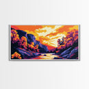 Autumn Stream, Colorful Landscape, Sunset Sky, Warm Tones, Nature Wall Art, Cozy Cabin Decor, Fall Season, Framed Canvas Print