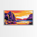 Rocky Shore, Ocean Sunset, Coastal View, Vibrant Painting, Bold Colors, Seascape Art, Beach House, Framed Canvas Print