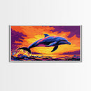 Dolphin Jumping, Ocean Wildlife Art, Vibrant Marine Scene, Playful Sea Life Painting, Framed Canvas Print, Beach House Decor, Nautical Art