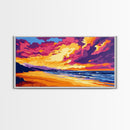 Beach, Ocean, Sunset, Framed Canvas Print, Coastal Wall Art, Seascape Painting, Vibrant Beach Scene, Relaxing Decor, Bedroom Art