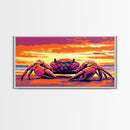 Crab, Beach, Sunset, Framed Canvas Print, Coastal Kitchen Decor, Nautical Wall Art, Ocean Lover Gift, Vibrant Colors, Dining Room Art
